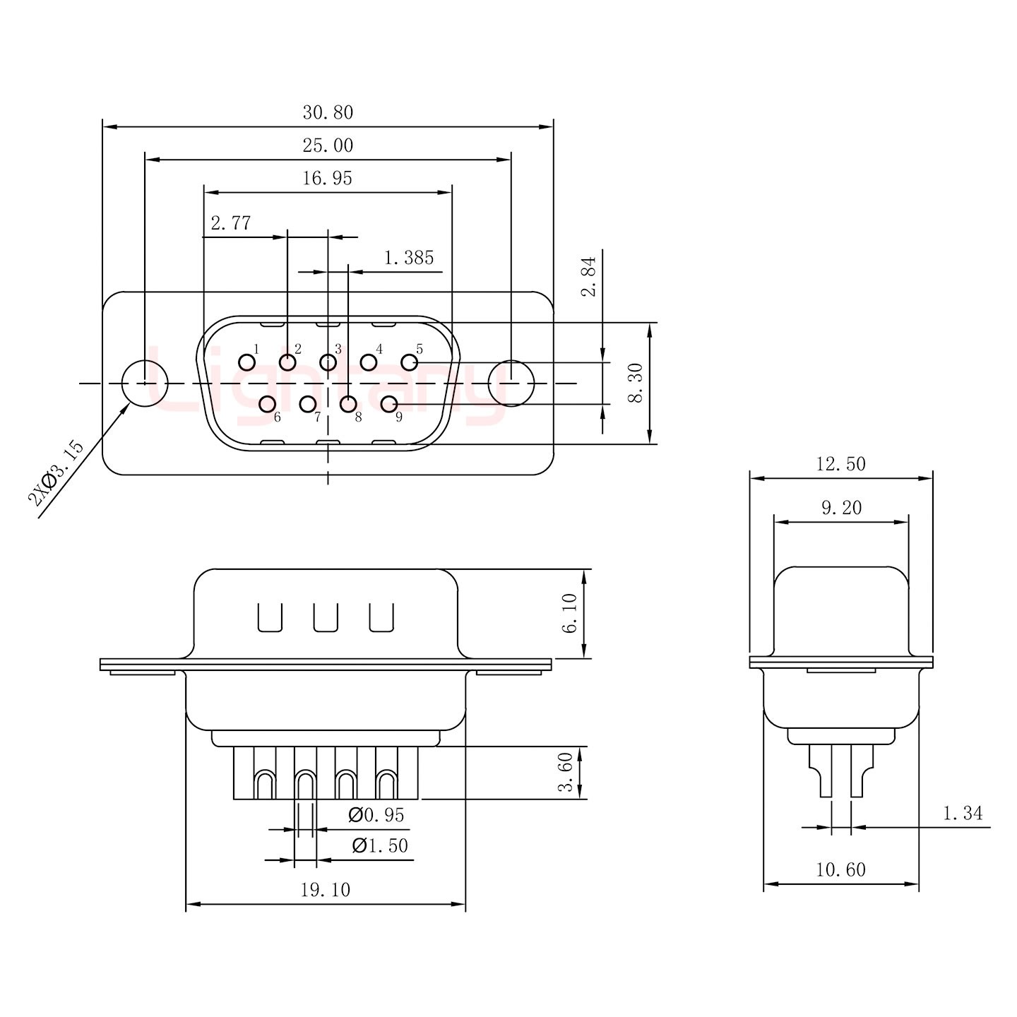 DB9公焊線+金屬外殼424彎出線4~12mm