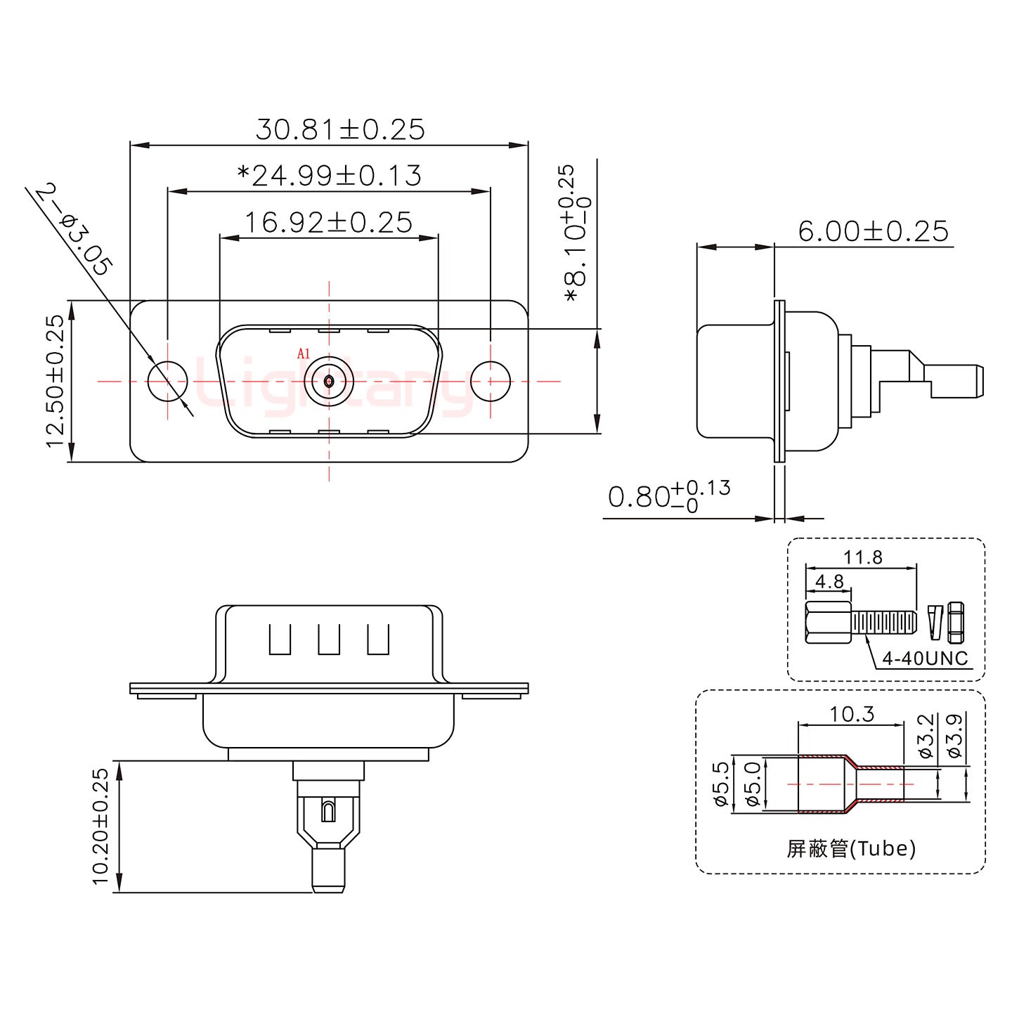 1W1公焊線式50歐姆+9P金屬外殼1707直出線4~12mm