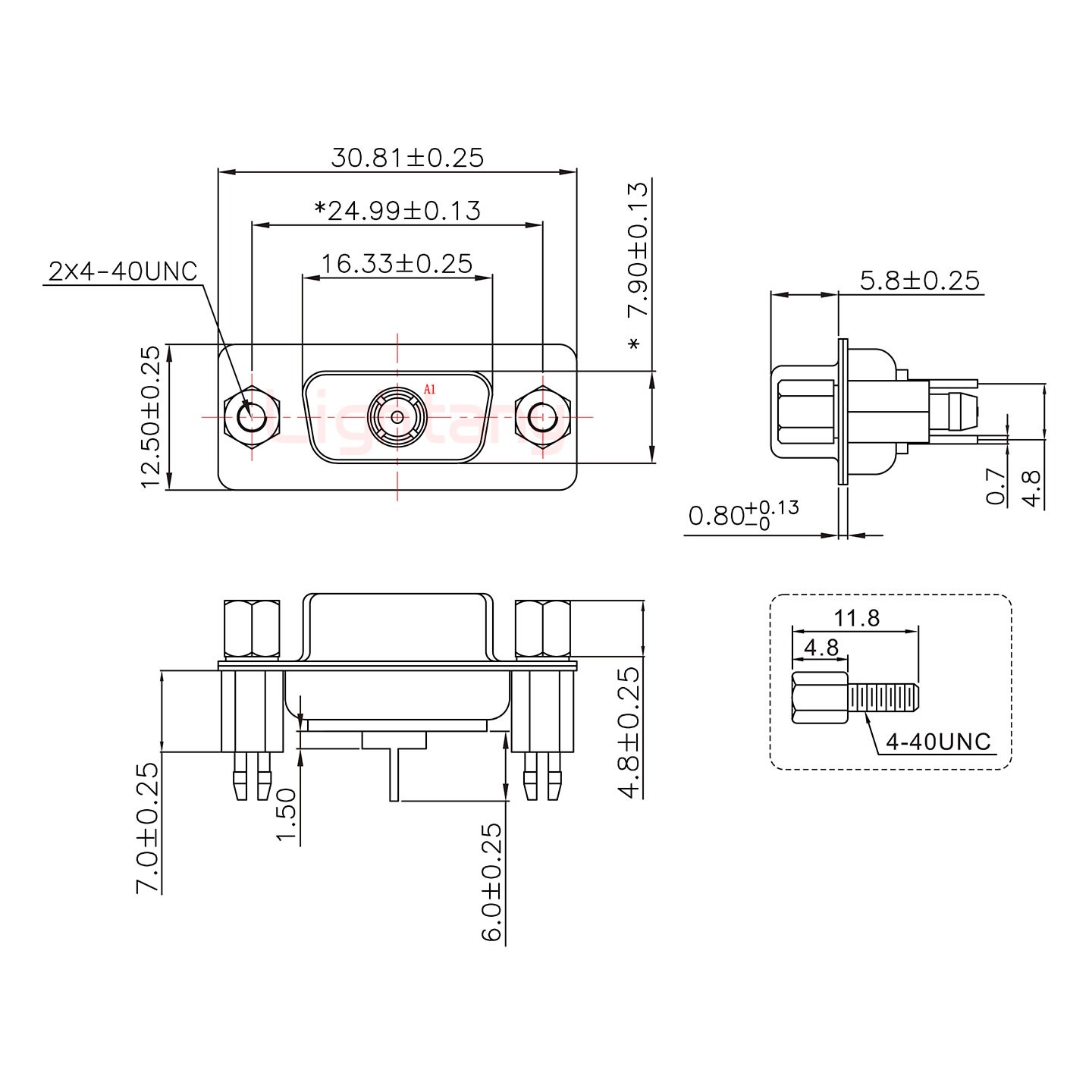 1W1母PCB直插板/鉚魚叉7.0/射頻同軸50歐姆