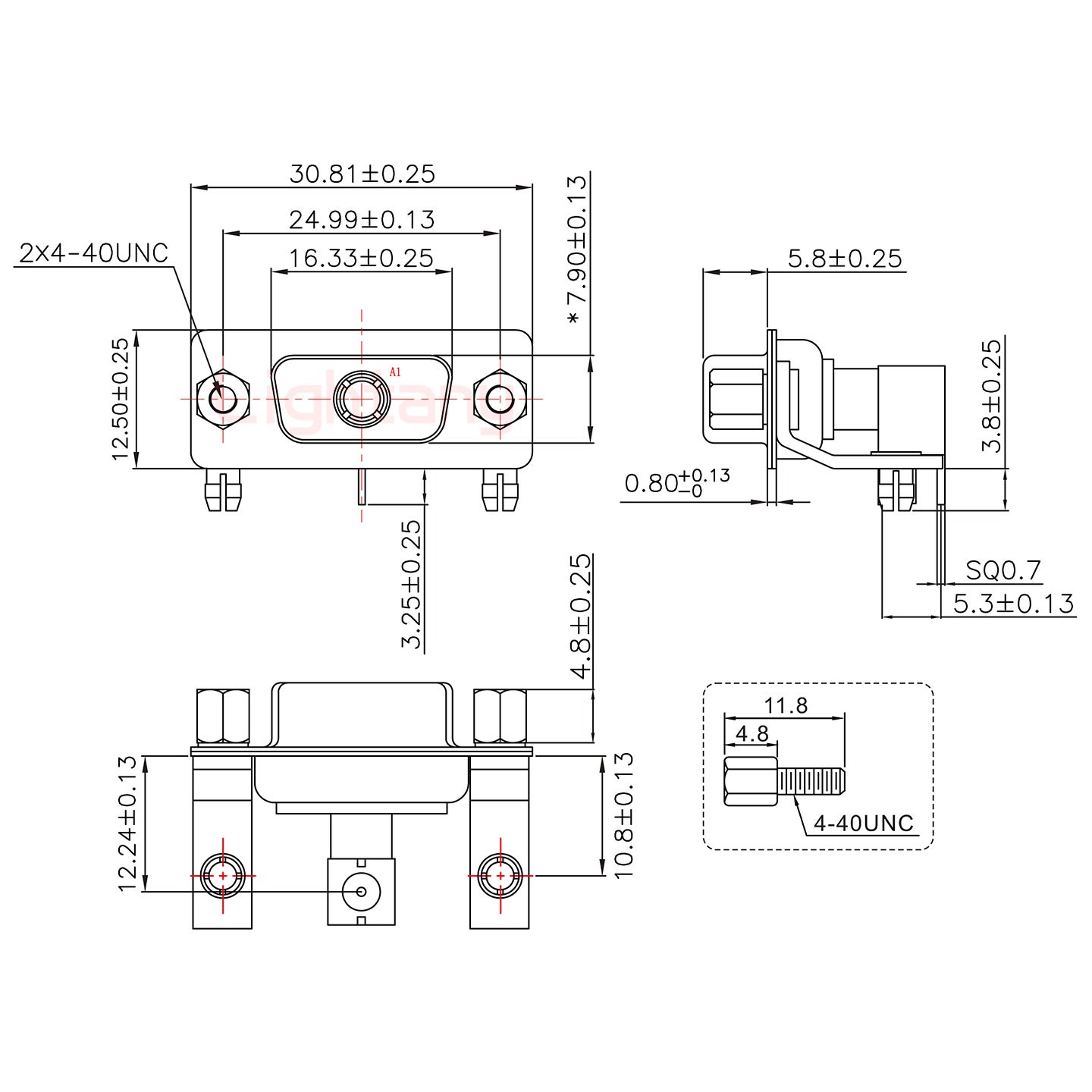 1W1母PCB彎插板/鉚支架10.8/射頻同軸50歐姆