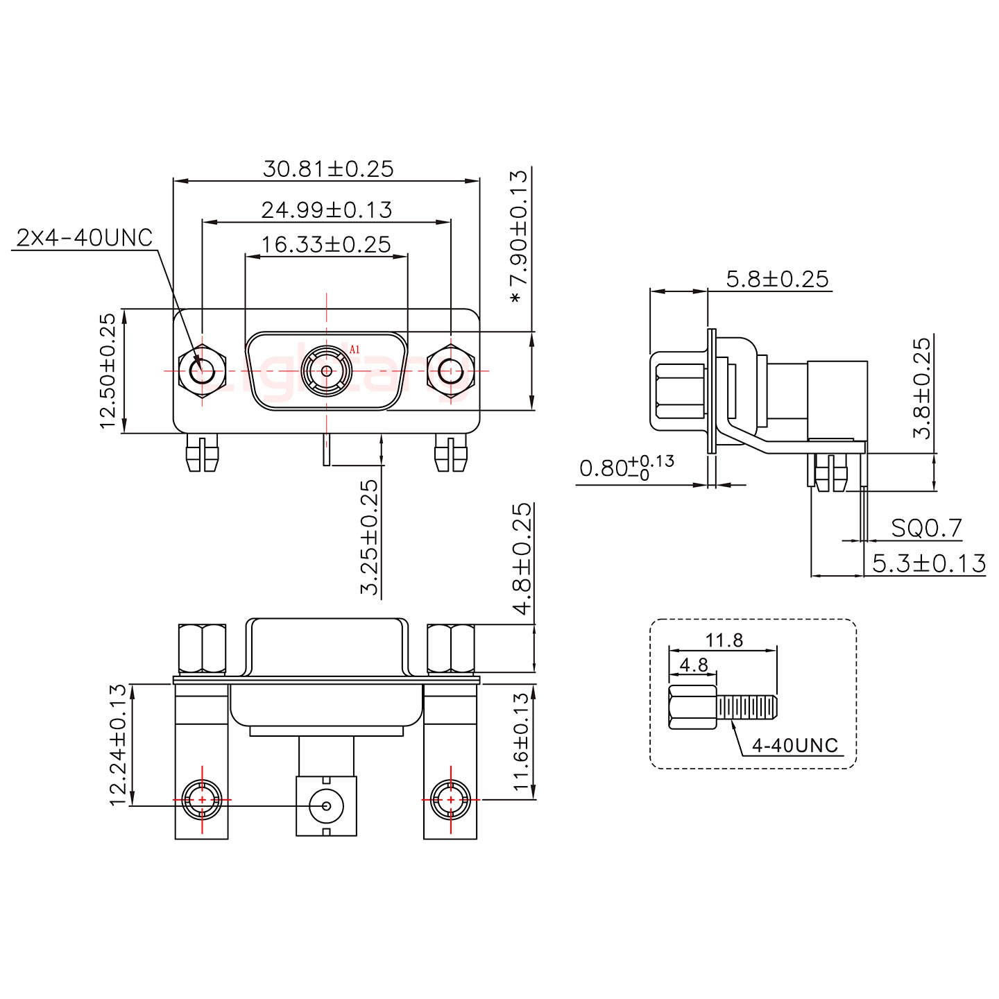 1W1母PCB彎插板/鉚支架11.6/射頻同軸75歐姆