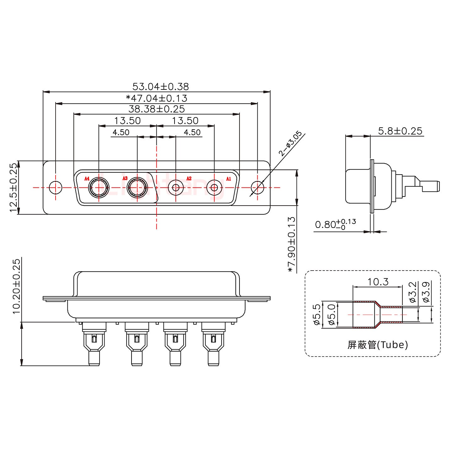 4V4母焊線式50歐姆+25P金屬外殼1015彎出線4~12mm