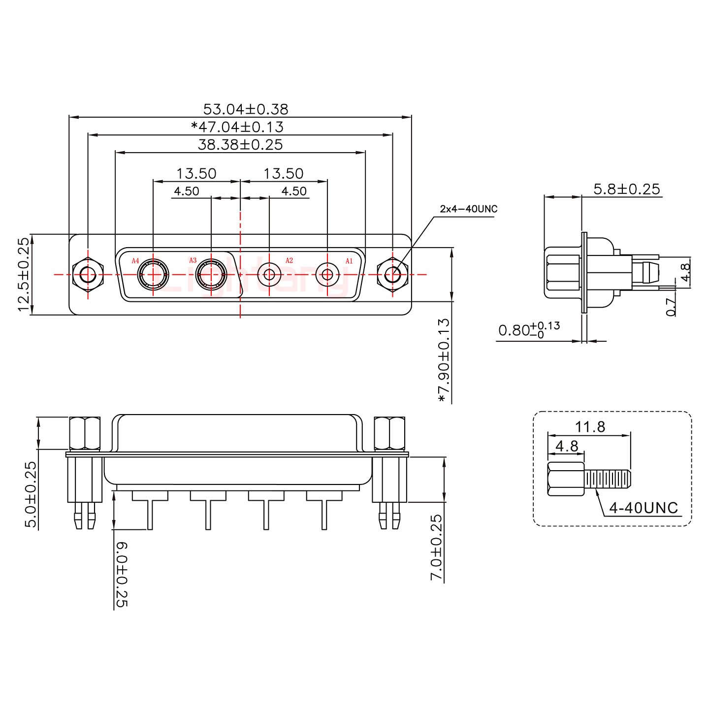 4V4母PCB直插板/鉚魚叉7.0/射頻同軸50歐姆