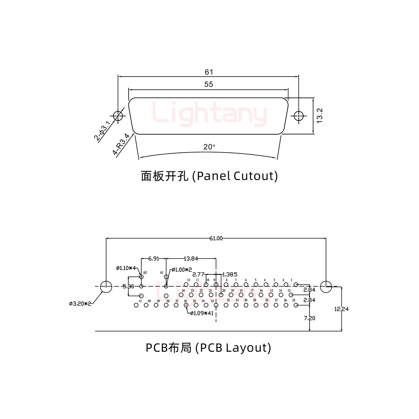 43W2母PCB彎插板/鉚支架12.2/射頻同軸75歐姆