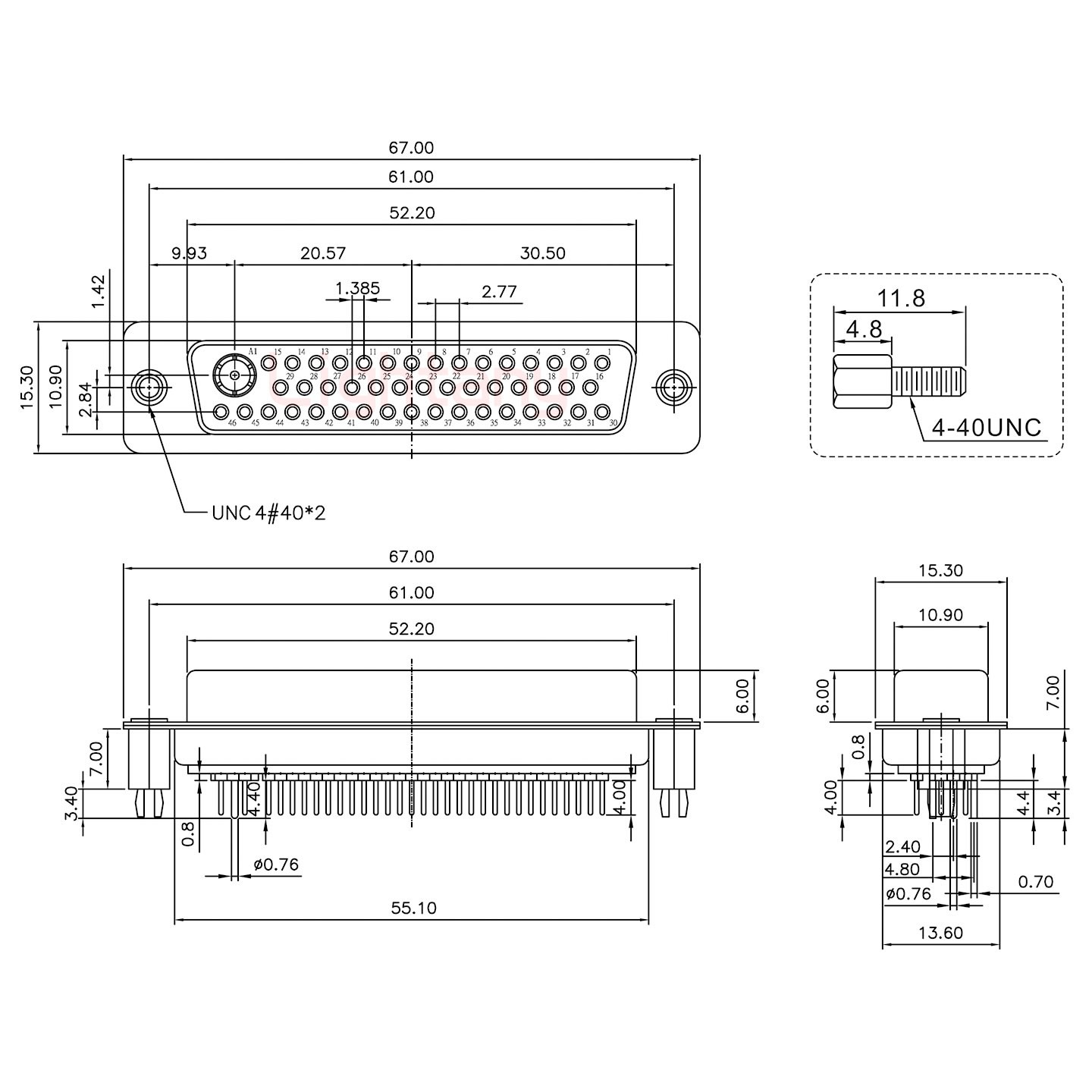 47W1母PCB直插板/鉚魚叉7.0/射頻同軸50歐姆