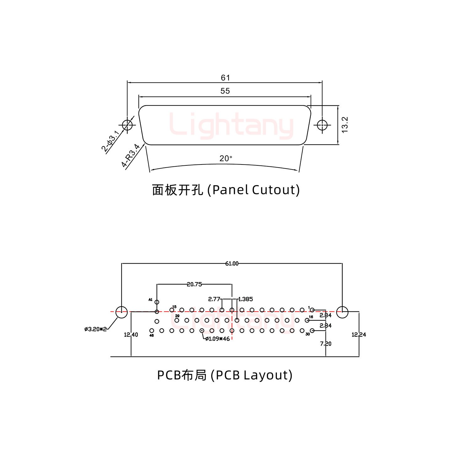 47W1母PCB彎插板/鉚支架12.2/射頻同軸50歐姆