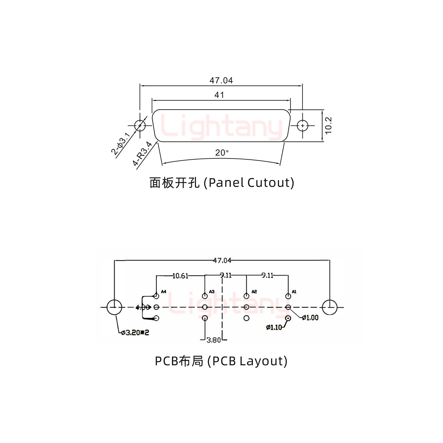 4W4母PCB直插板/鉚魚(yú)叉7.0/射頻同軸50歐姆