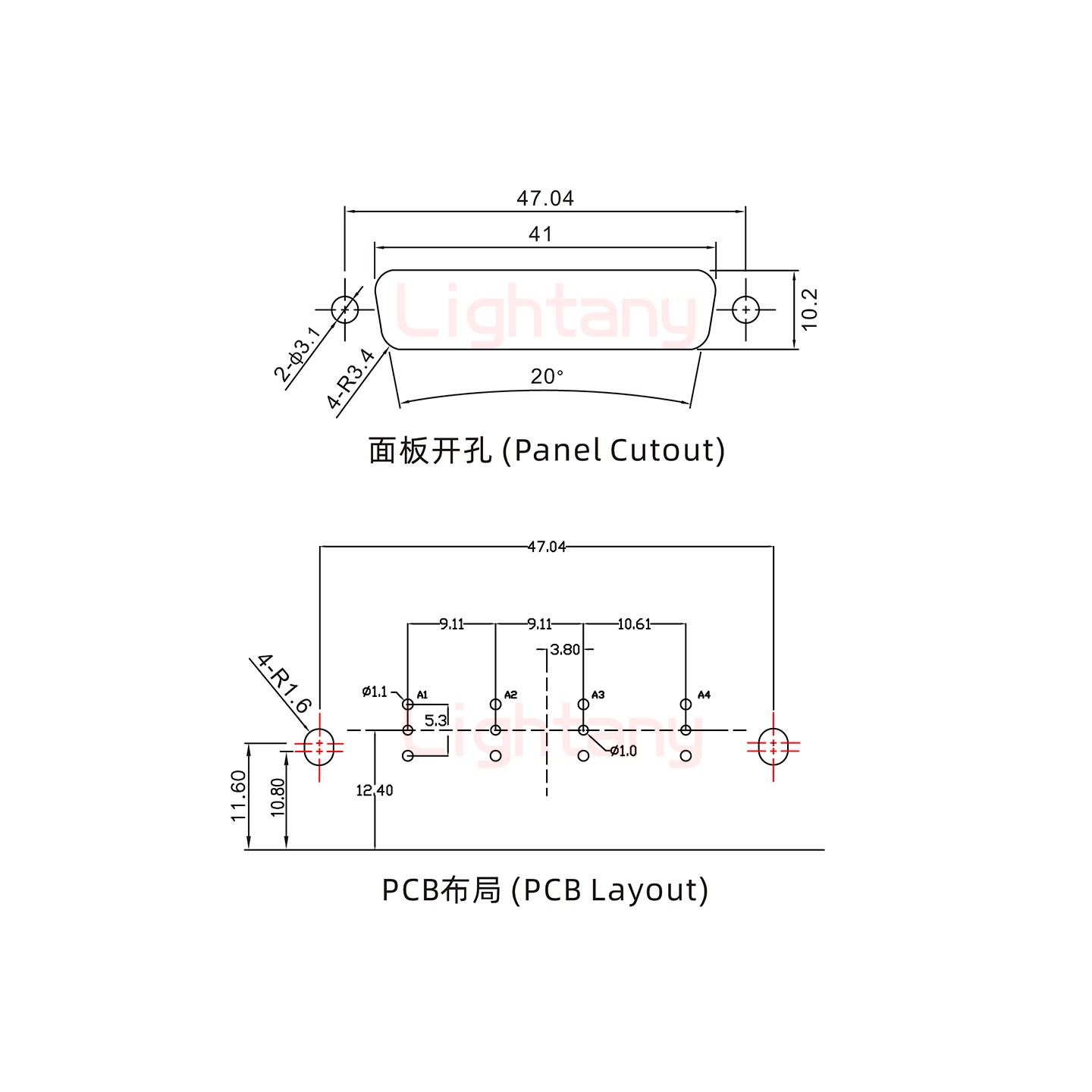 4W4公PCB彎插板/鉚支架11.6/射頻同軸50歐姆