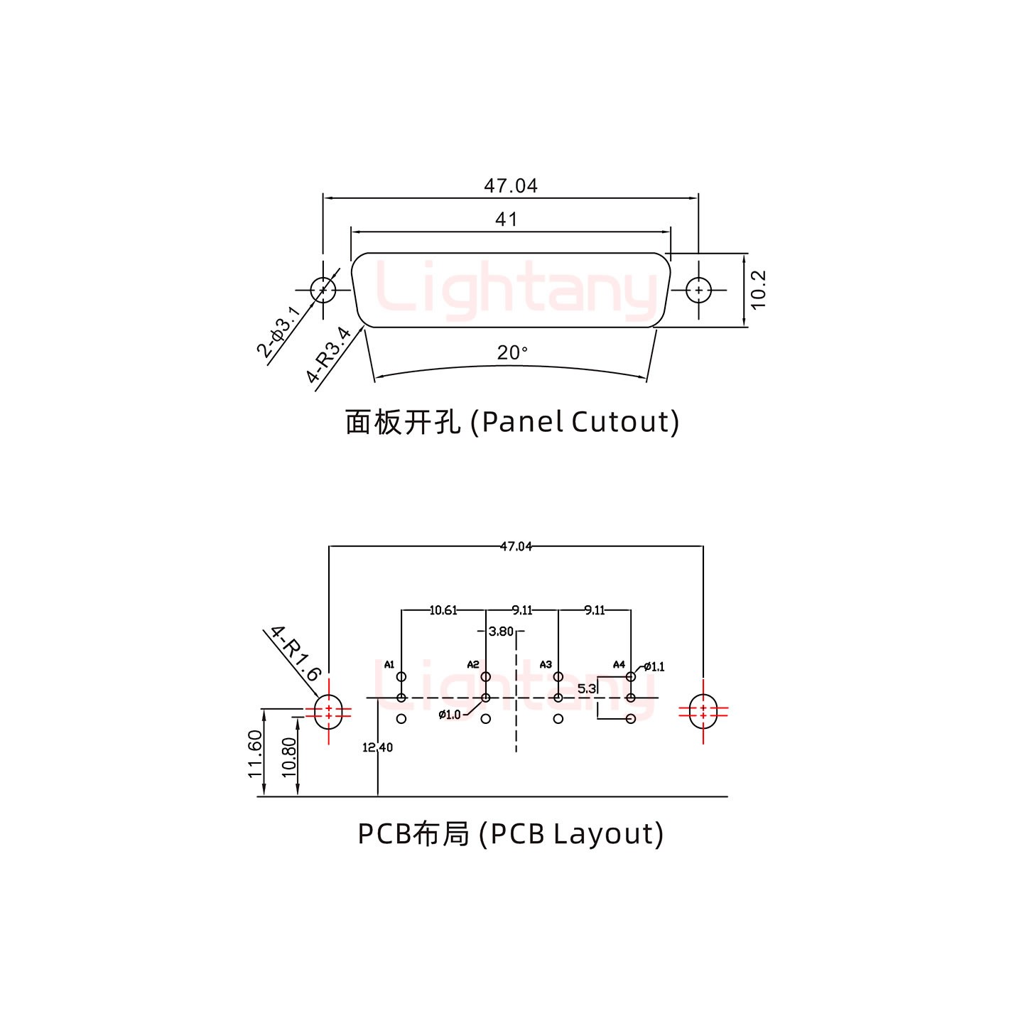 4W4母PCB彎插板/鉚支架10.8/射頻同軸75歐姆