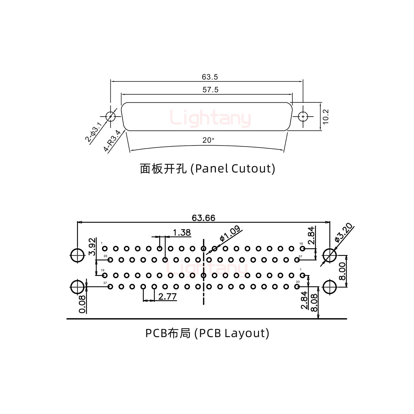 DR37上公下母 間距15.88 雙胞胎沖針 D-SUB連接器