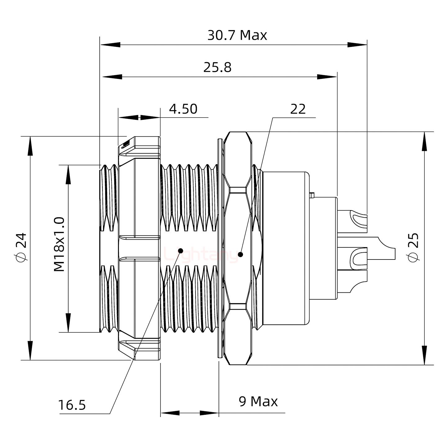 ECG.3B.018.CLN雙螺母插座 PCB直插板