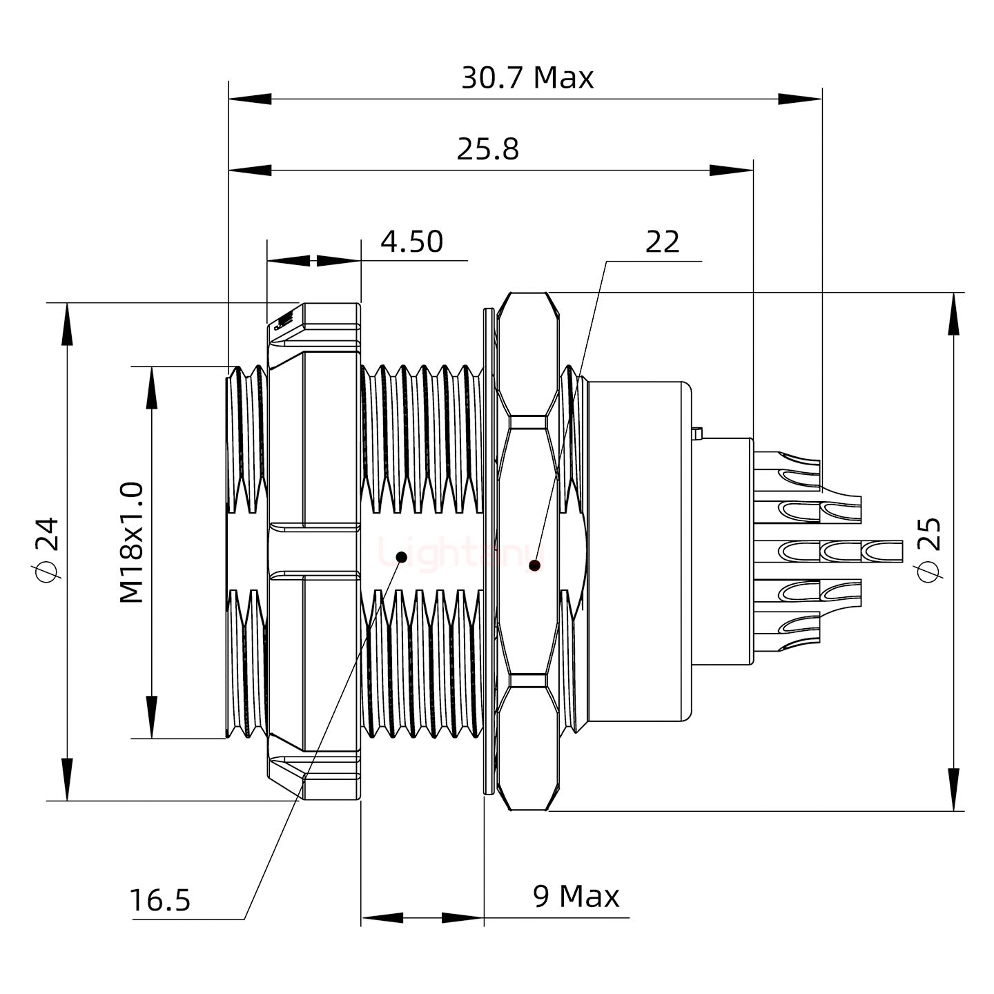 ECG.3B.024.CLL雙螺母插座 焊線