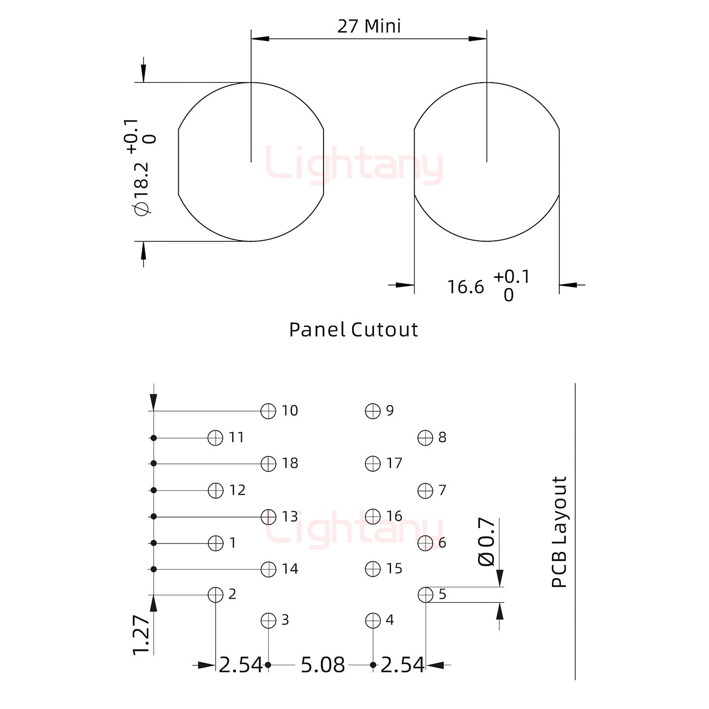 ECG.3B.020.CLV雙螺母插座 PCB彎插板