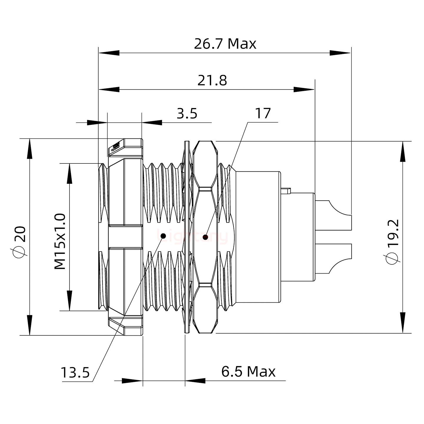 ECG.2B.003.CLL雙螺母插座 焊線