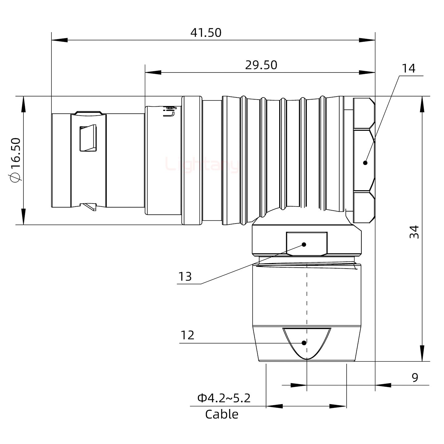 FHG.2B.014.CLAD52推拉自鎖彎式插頭