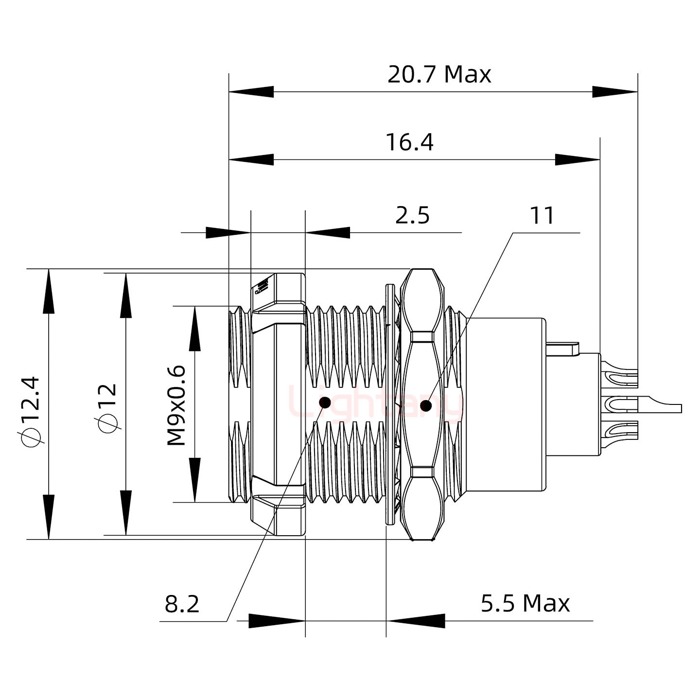 ECG.0B.009.CLL推拉自鎖雙螺母插座 焊線