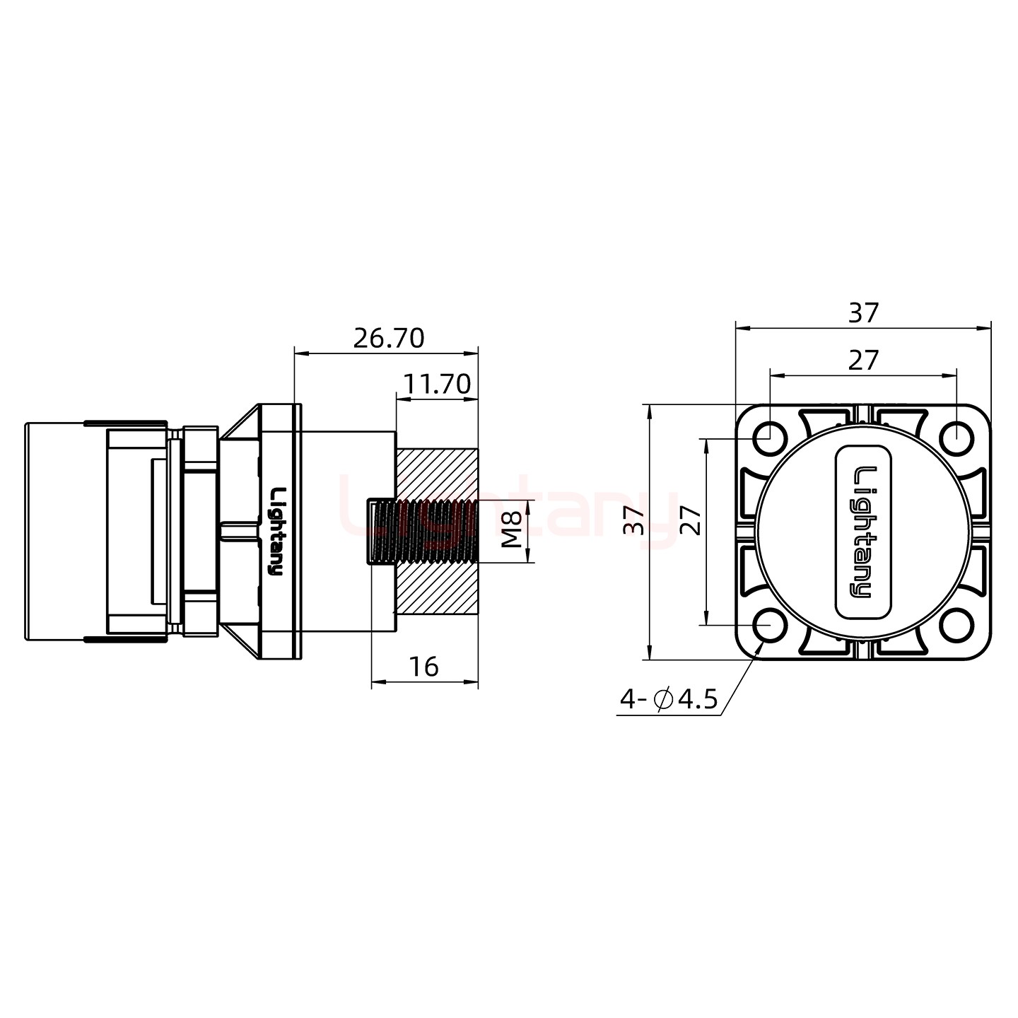 LTC2540SI-M1BL內螺紋穿墻插座 250/300/350/400A 黑色