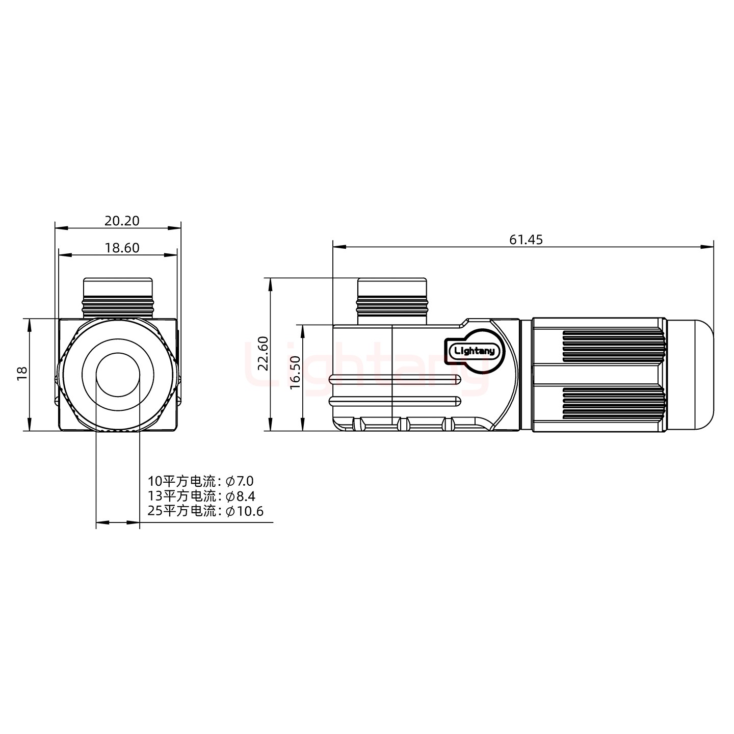 LTC0610-F1BR彎式插頭 10平方 60A 黑色