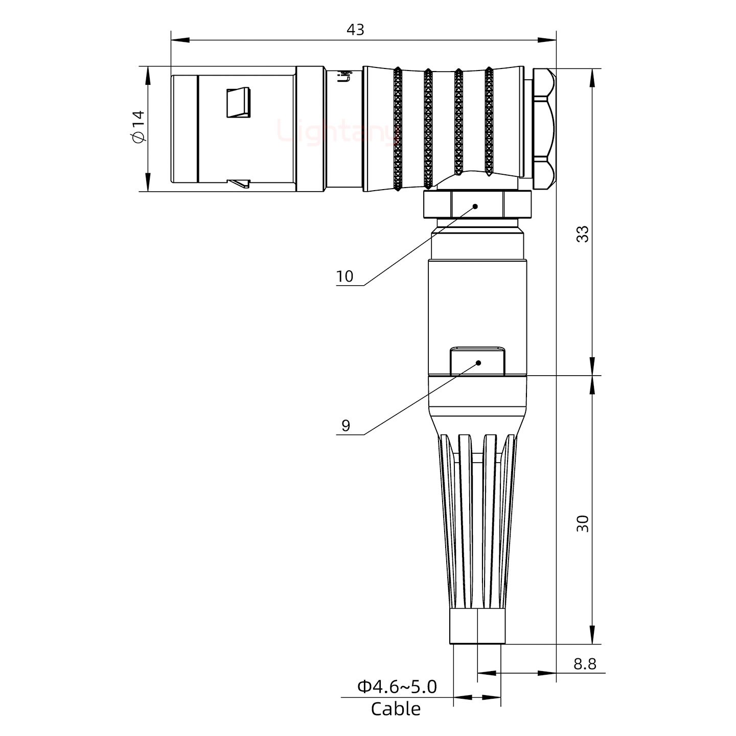 FHG.1K.004.CLAC50Z推拉自鎖帶護(hù)套彎式插頭