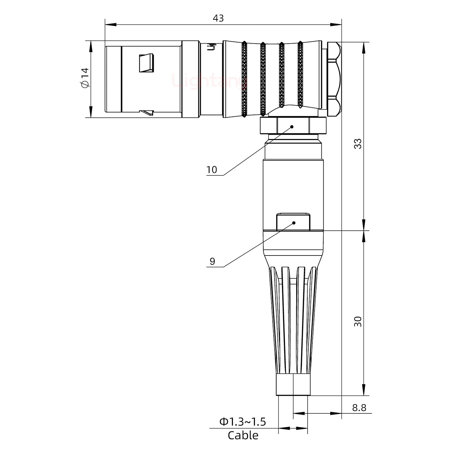 FHG.1K.003.CLAC15Z推拉自鎖帶護套彎式插頭