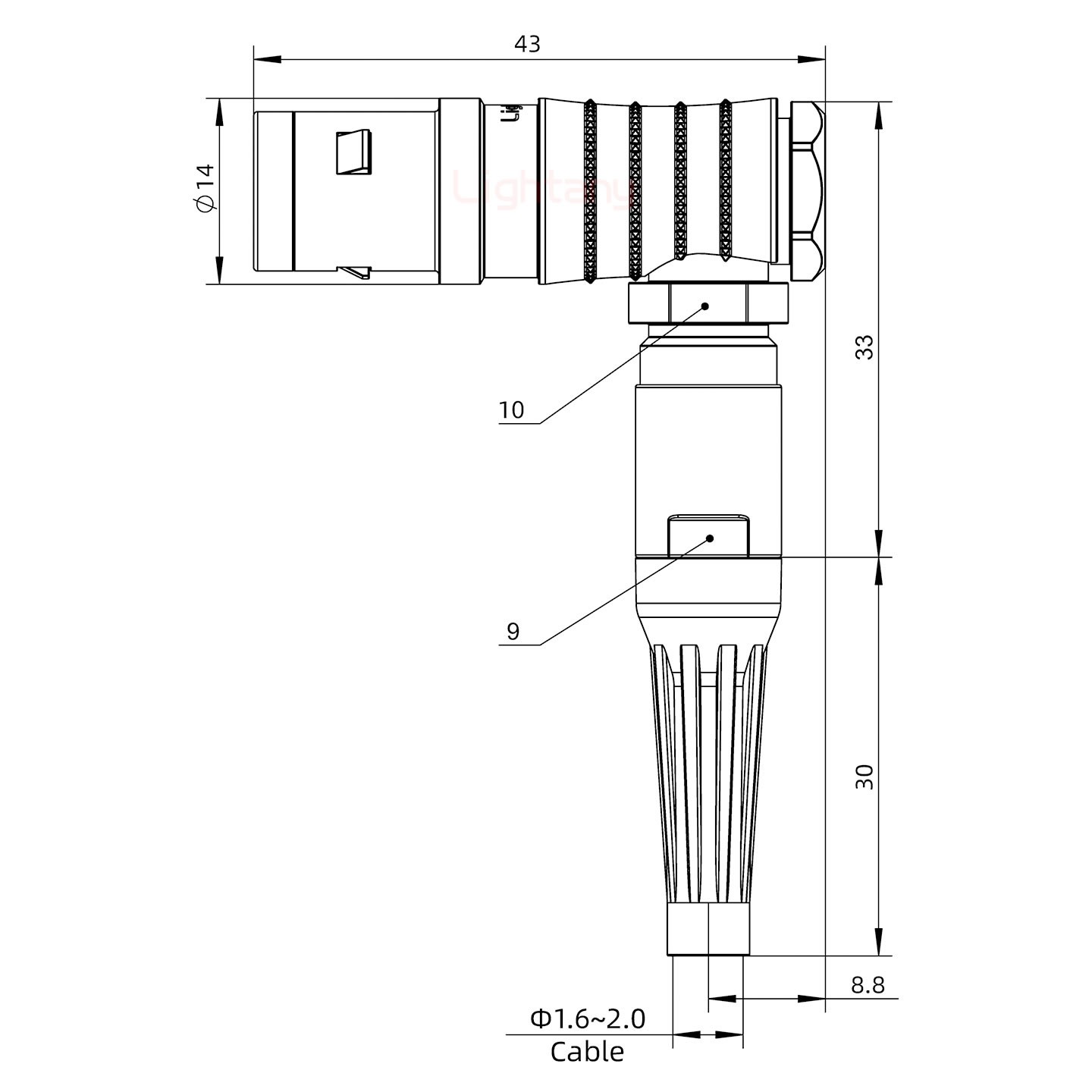 FHG.1K.010.CLAC20Z推拉自鎖帶護套彎式插頭