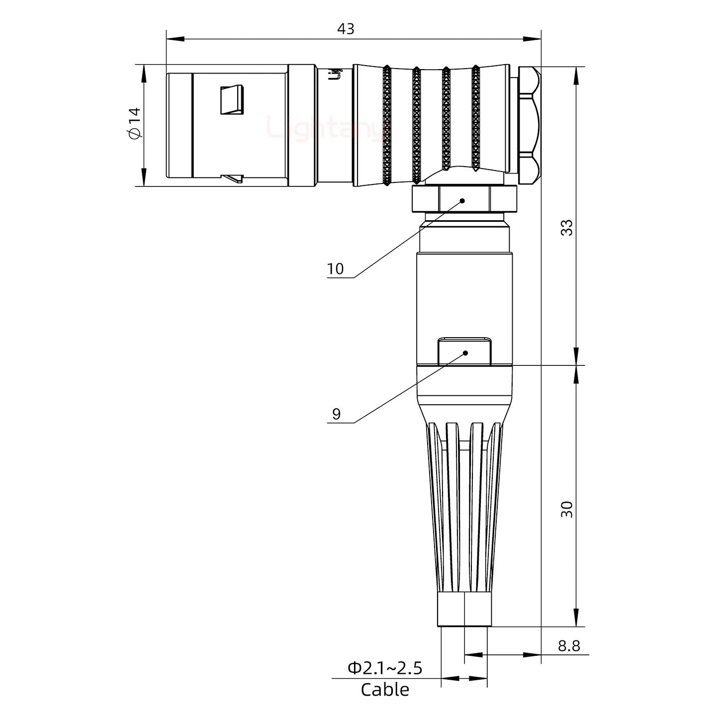 FHG.1K.010.CLAC25Z推拉自鎖帶護(hù)套彎式插頭