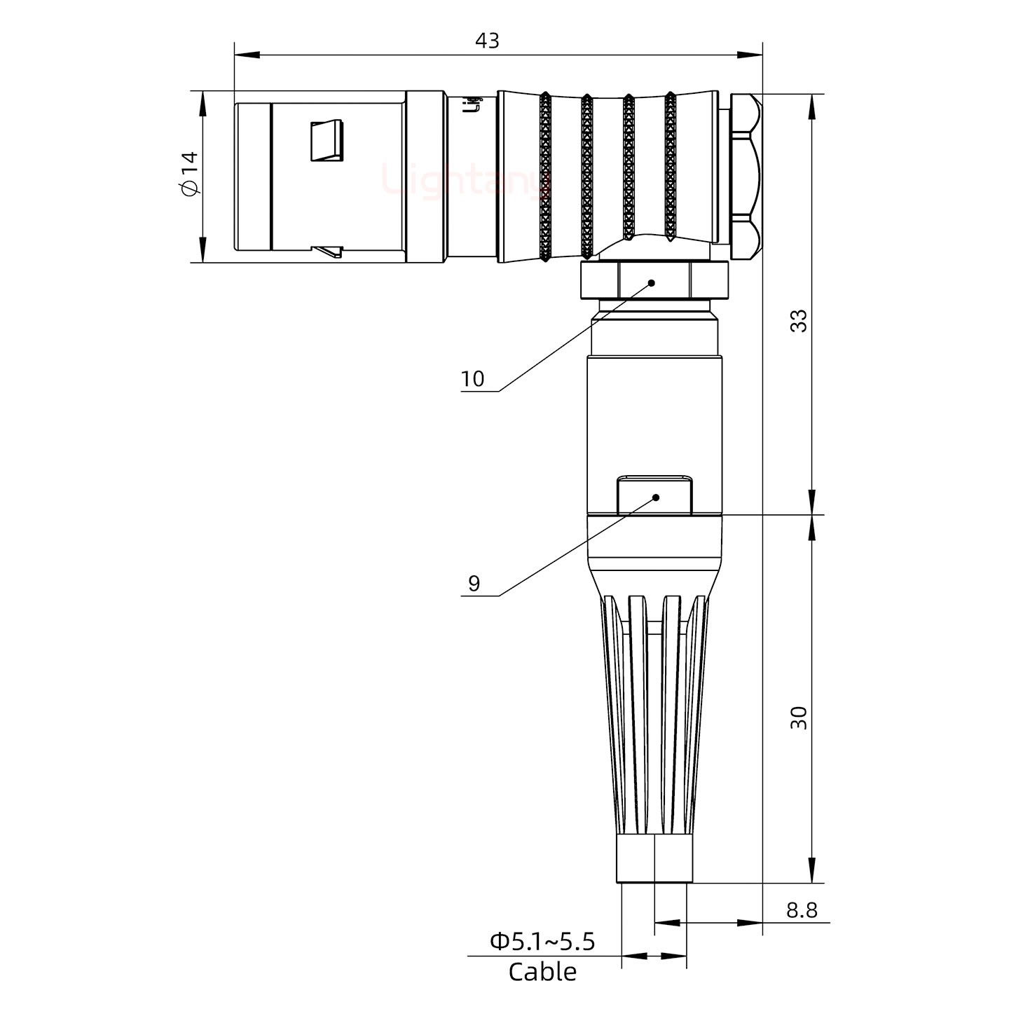 FHG.1K.010.CLAC55Z推拉自鎖帶護(hù)套彎式插頭